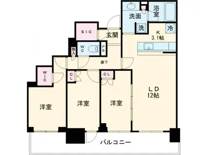 シティタワー国分寺ザ・ツイン ウエスト(3LDK/22階)の間取り写真