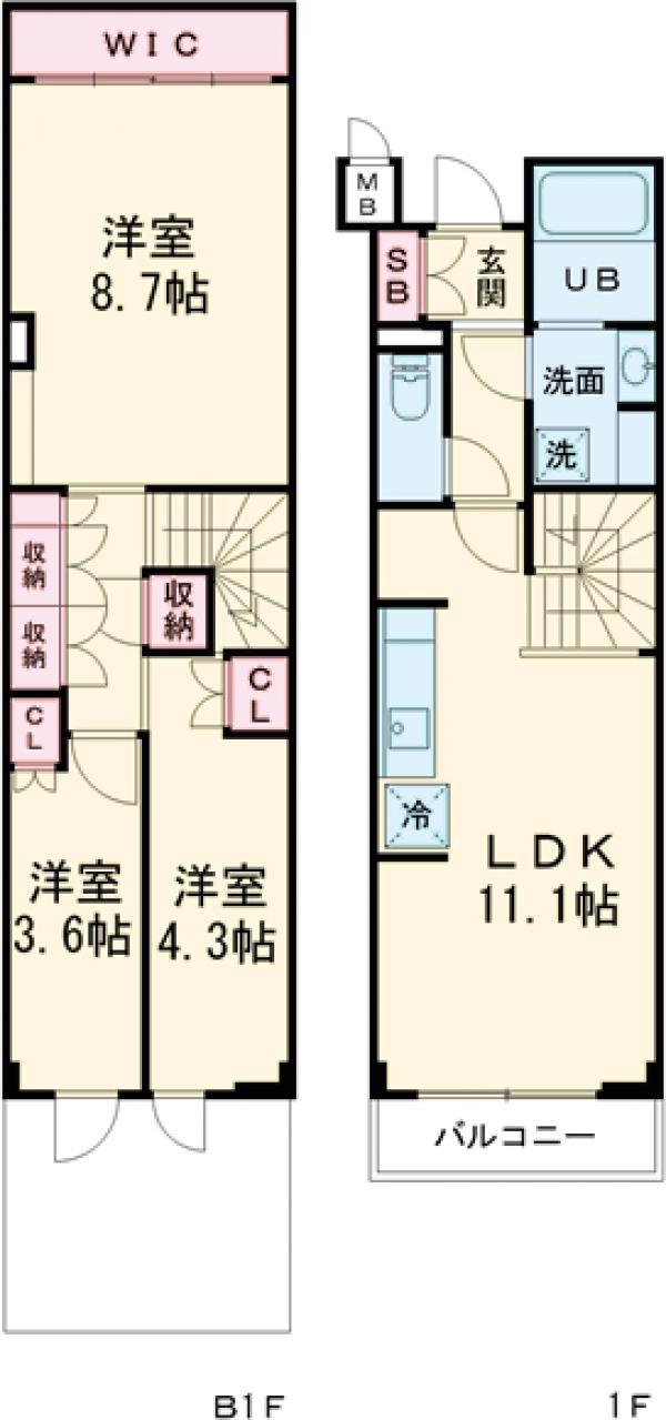 アジールコート都立大学(3LDK/-1階)の間取り写真