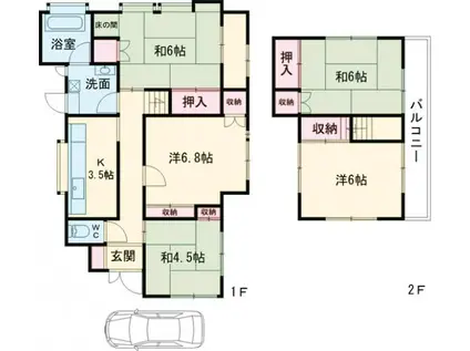 東京都新宿線 篠崎駅 徒歩12分 2階建 築66年(5K)の間取り写真