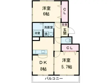 Rガーデン(2DK/2階)の間取り写真