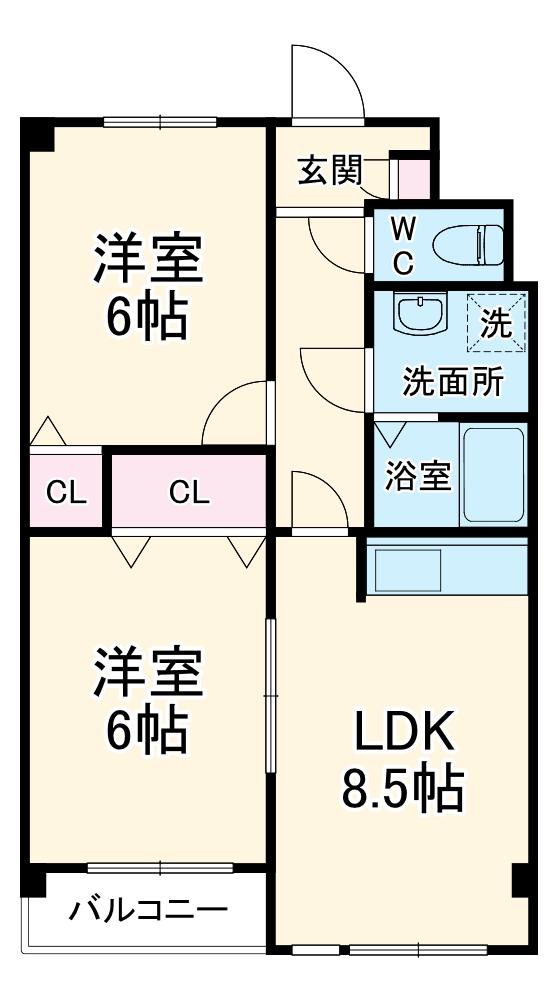 レナジア三郷(2LDK/5階)の間取り写真