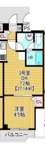 カイテキースⅤ(1DK/3階)の間取り写真