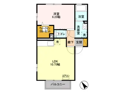 エル・ヴィエント(1LDK/1階)の間取り写真