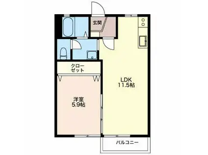 ボヌール一陽 B棟(1LDK/2階)の間取り写真