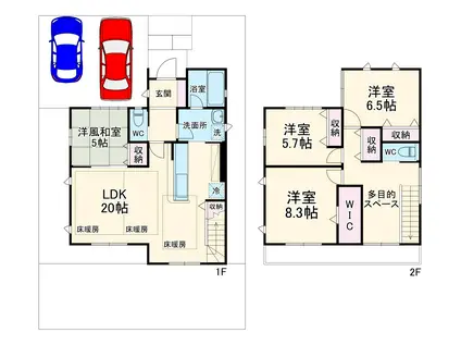武蔵野線 越谷レイクタウン駅 徒歩20分 2階建 築14年(3LDK)の間取り写真