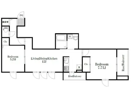 セプテムステラ笹塚(2LDK/2階)の間取り写真
