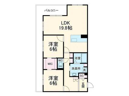 菊川市加茂第2ドゥプランニングマンション(2LDK/3階)の間取り写真