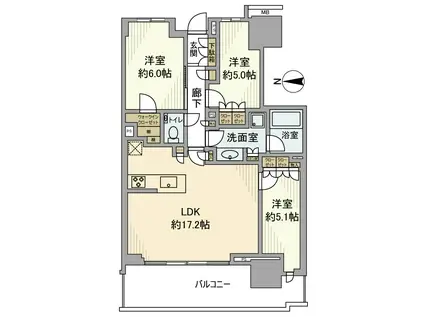 幕張ベイパーク ライズゲートタワー(3LDK/10階)の間取り写真