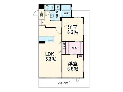 菊川市加茂第2ドゥプランニングマンション(2LDK/3階)の間取り写真