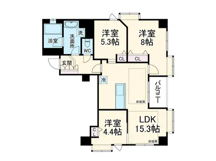 プリオーレ京都三条高倉(1LDK/2階)の間取り写真