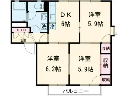 ディアスK2(3DK/2階)の間取り写真
