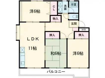 シティーコア大和(3LDK/1階)の間取り写真