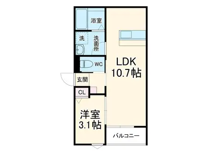 LECOCON四日市Ⅸ(1LDK/2階)の間取り写真