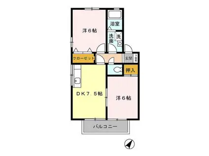 オランジュリー山本Ⅲ(2DK/2階)の間取り写真