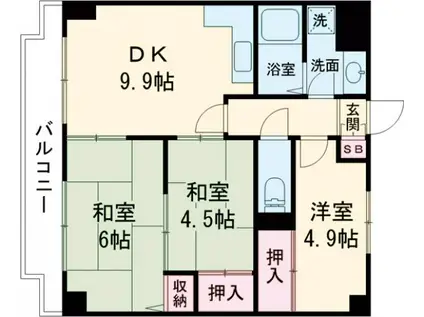 ビーチマンションⅡ(3LDK/4階)の間取り写真