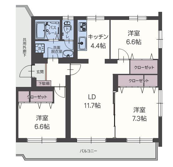 プラテリア(3LDK/3階)の間取り写真
