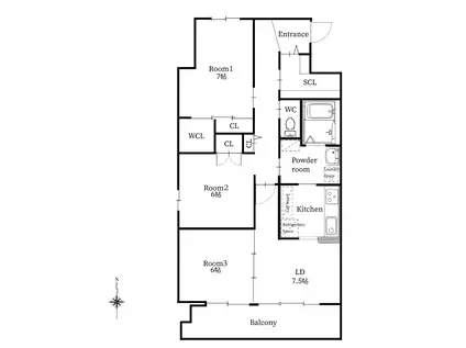 リバーズマンション築捨Ⅲ(3LDK/4階)の間取り写真