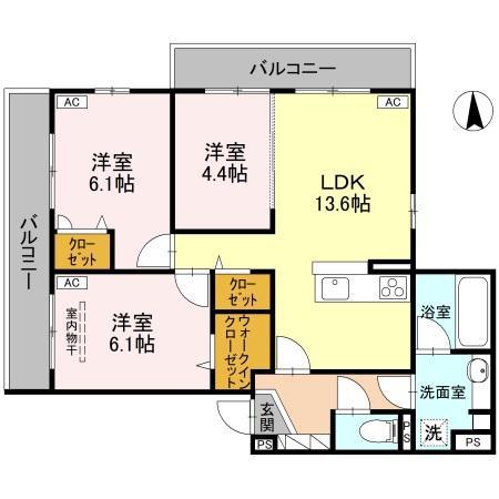 エンラージ西院(3LDK/3階)の間取り写真