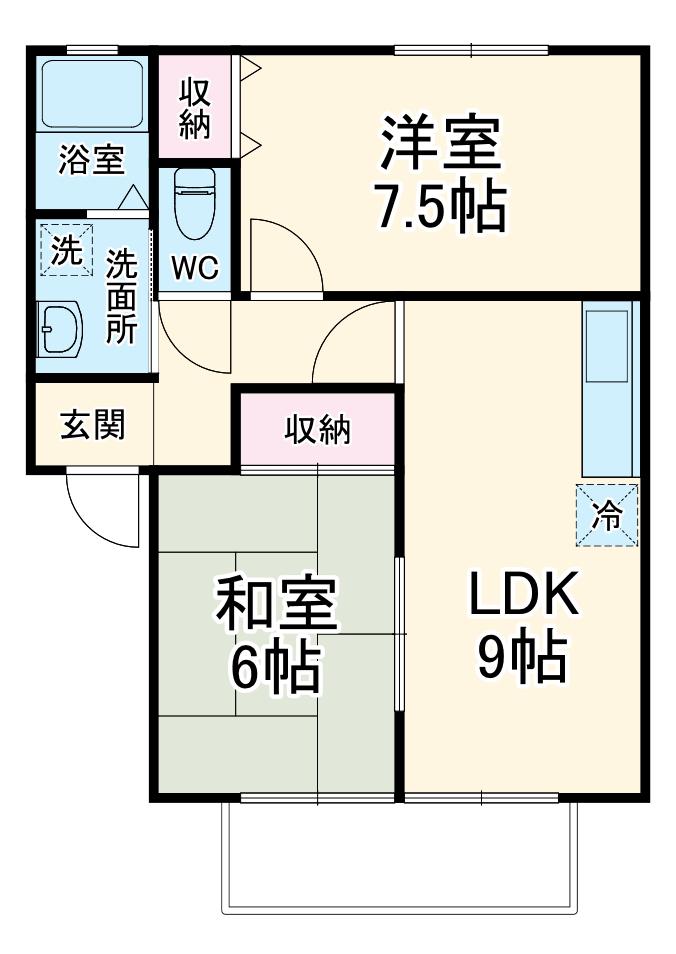 ドミール西平B(2DK/1階)の間取り写真