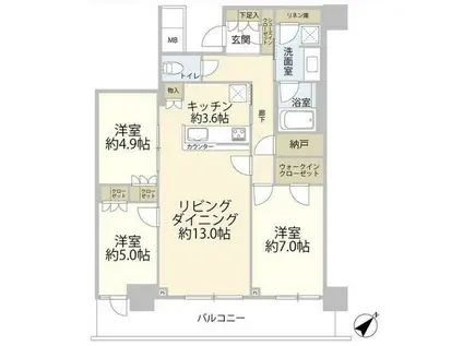 リヴァリエA棟(3LDK/22階)の間取り写真