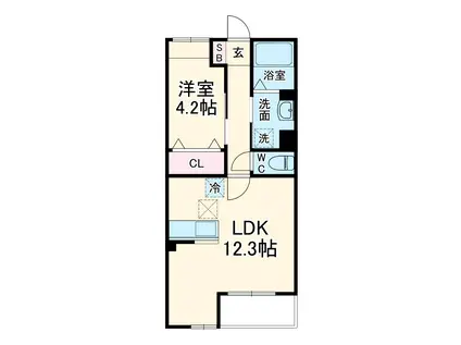 SKY FUENTE(1LDK/1階)の間取り写真