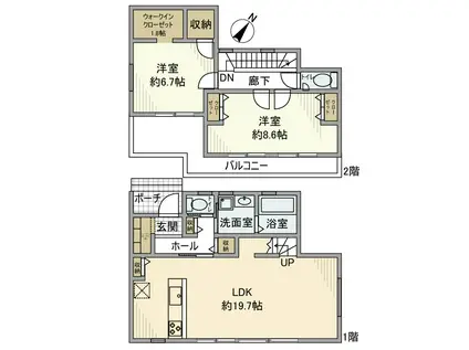 東武伊勢崎・大師線 一ノ割駅 徒歩23分 2階建 築3年(2LDK)の間取り写真