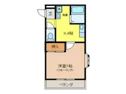 コスモハイツⅡ(ワンルーム/1階)の間取り写真