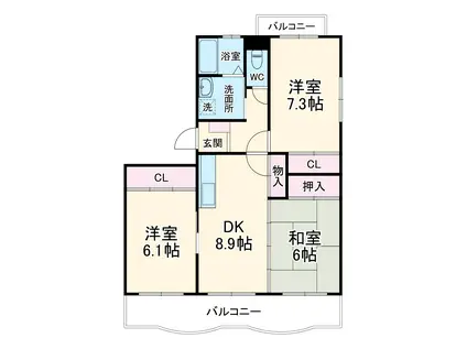 エクレールB(3LDK/1階)の間取り写真