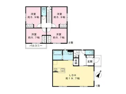 千代田・常磐緩行線 南柏駅 徒歩13分 2階建 築1年(4LDK)の間取り写真