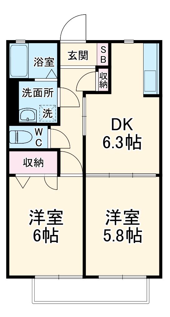 CEST LA VIE 日南A・B・C(2DK/2階)の間取り写真