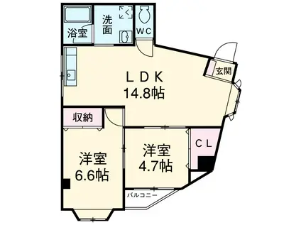 まつ葉ビル(2LDK/4階)の間取り写真