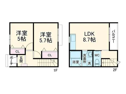 小田急電鉄江ノ島線 高座渋谷駅 徒歩12分 2階建 築1年(2LDK)の間取り写真