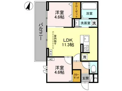 NOBLE PALAIS 針ヶ谷(2LDK/3階)の間取り写真