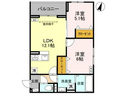 NOBLE PALAIS 針ヶ谷(2LDK/3階)の間取り写真