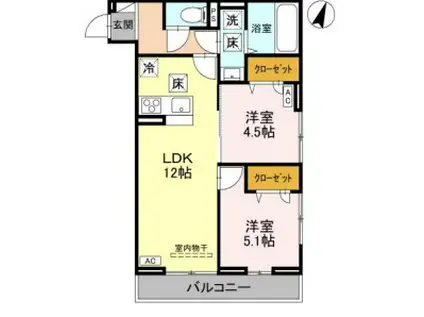 NOBLE PALAIS 針ヶ谷(2LDK/2階)の間取り写真