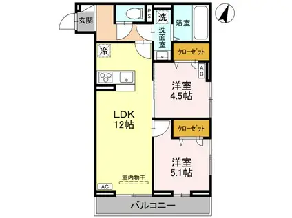 NOBLE PALAIS 針ヶ谷(2LDK/3階)の間取り写真