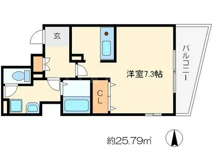 ライジングコート京都西院フロンティア(1K/2階)の間取り写真