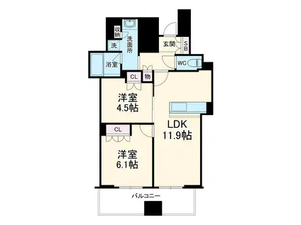 クレヴィアタワー御堂筋本町(2LDK/4階)の間取り写真
