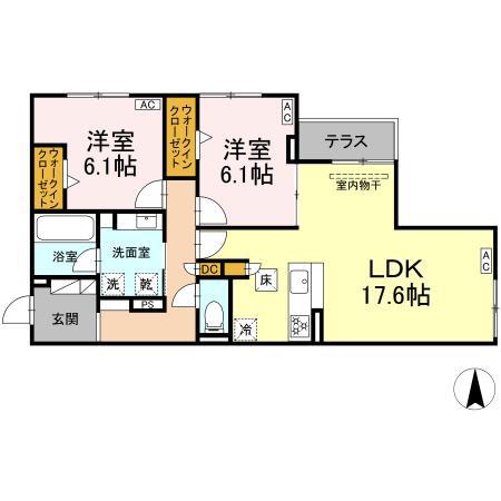 シャンドフルール(2LDK/1階)の間取り写真