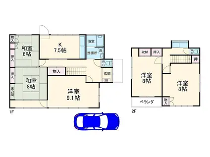常磐線 柏駅 徒歩10分 2階建 築45年(5DK)の間取り写真