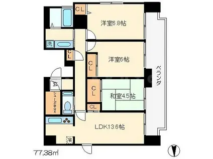 IL ROSSO 堀川六角(3LDK/14階)の間取り写真