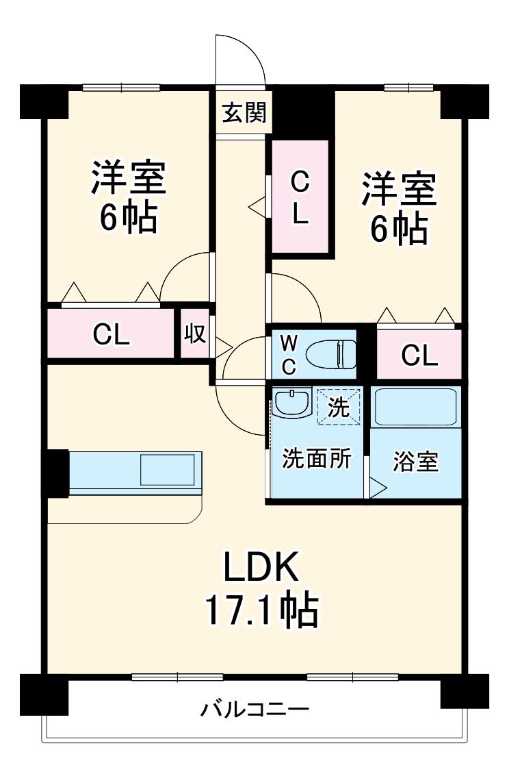 ヒルザコートⅡ(2LDK/1階)の間取り写真
