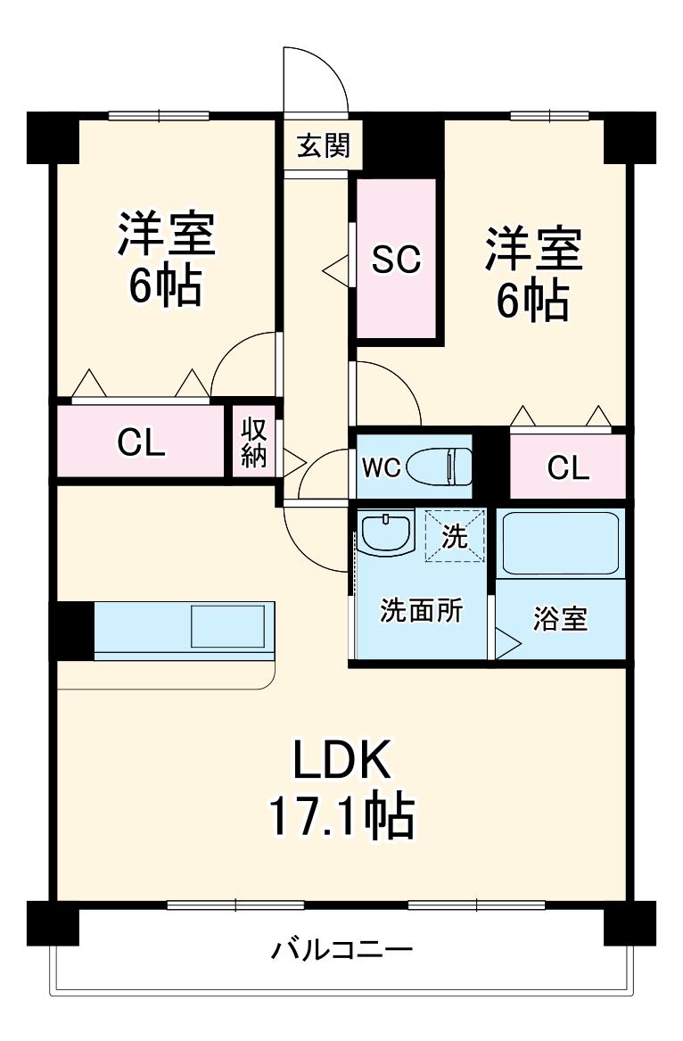 ヒルザコートⅡ(2LDK/3階)の間取り写真