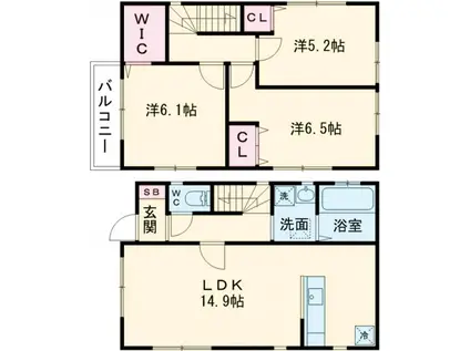 多摩モノレール 松が谷駅 徒歩19分 2階建 新築(3LDK)の間取り写真