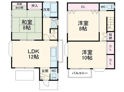 京成電鉄松戸線 二和向台駅 徒歩16分 2階建 築35年(3LDK)の間取り写真