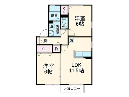 山翡翠の杜1(2LDK/1階)の間取り写真