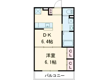 ハルナス(1DK/1階)の間取り写真