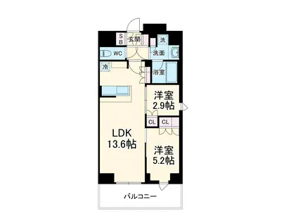 LA CLAIR 南浦和(2LDK/4階)の間取り写真