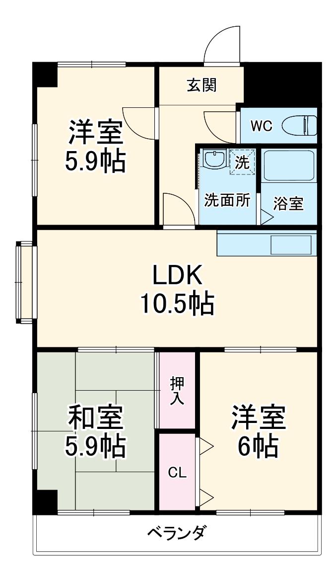 サンミレイ(3LDK/4階)の間取り写真