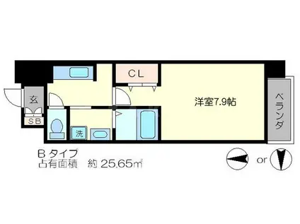 カスタリア京都西大路(1K/2階)の間取り写真